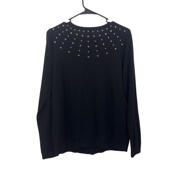 Talbots Women SZ Large Classic Button Up Black Cardigan Rhinestone Embellishment - Picture 9 of 13